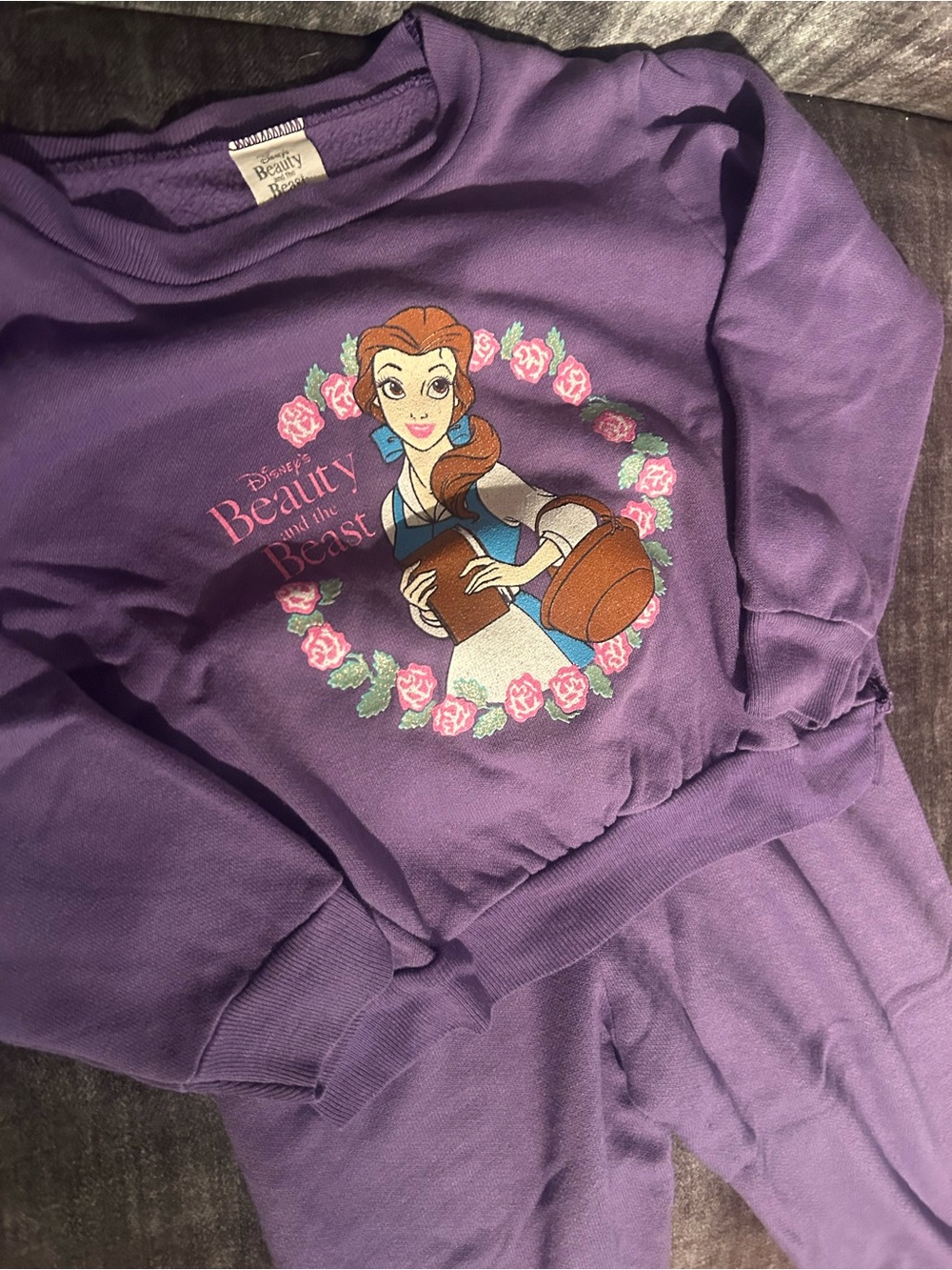 1990s Vintage Disney Beauty and the Beast Sweatshirt and Pants Outfit